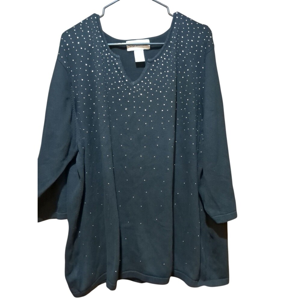 C.D. Daniels Womens Black 1X Sweater Bedazzled With Rhinestones